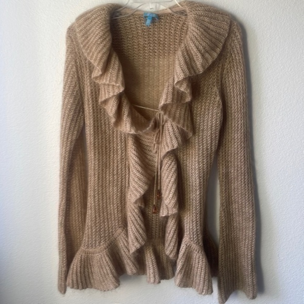 Escada sport sweater size XS tan ruffled luxury Softgirl